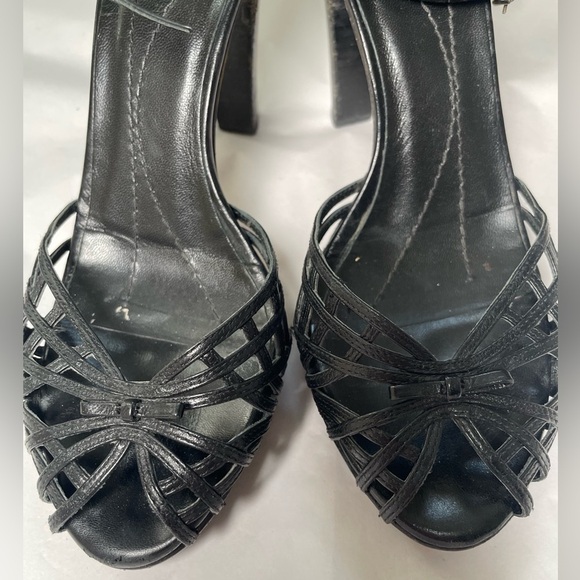 KATE SPADE Women’s Sz 6.5 black Leather Strappy Cage High Heels Sandals 70’s - Picture 8 of 15